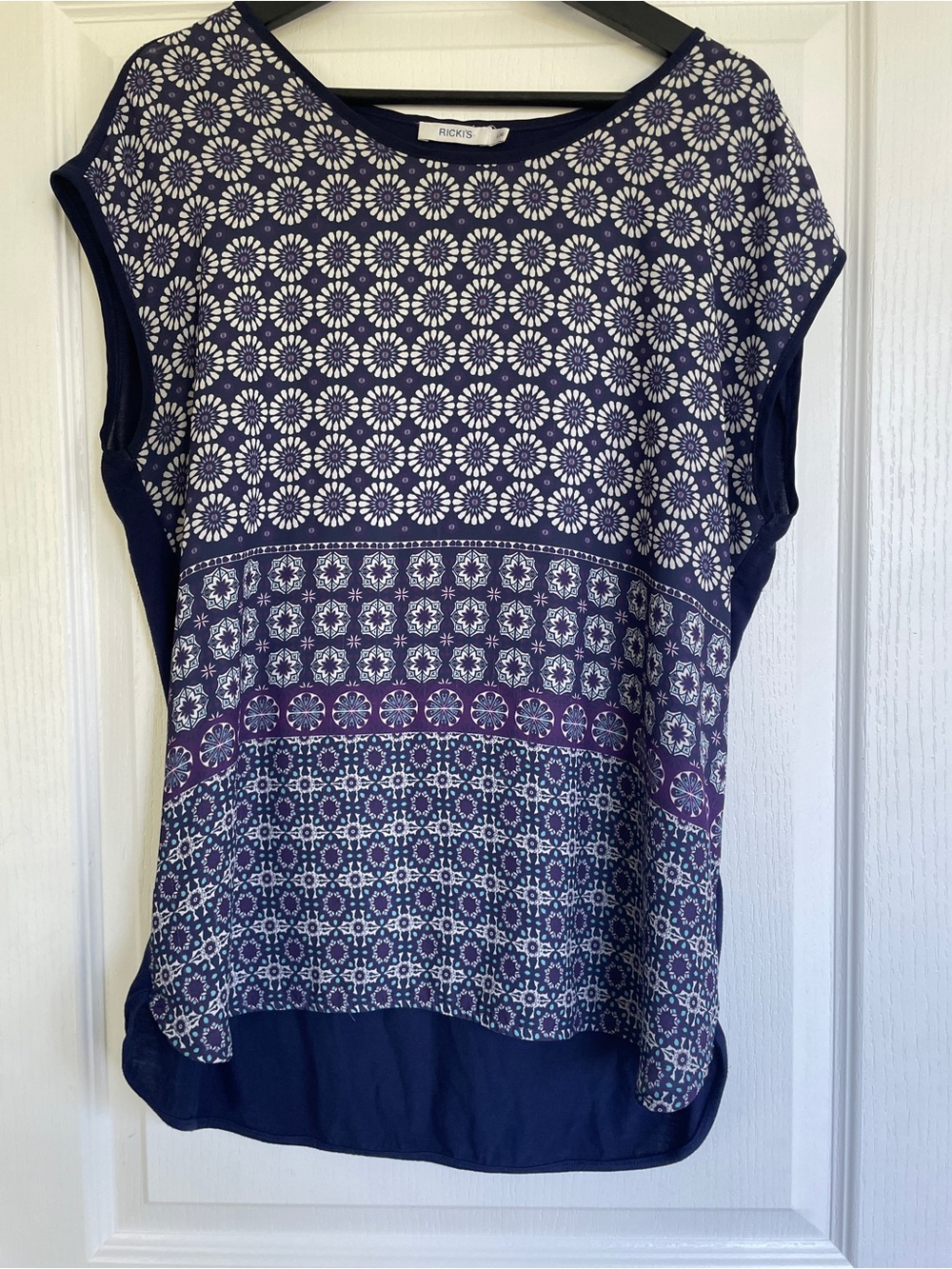 Ricki's Navy, White and Purple Patterned Short-Sleeve Tee